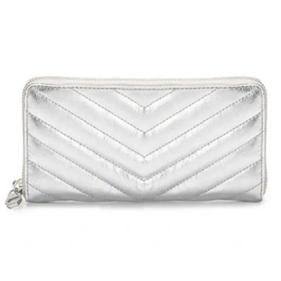 Rebecca Minkoff silver metallic zip crackled leather quilted puffer wallet - Picture 4 of 15